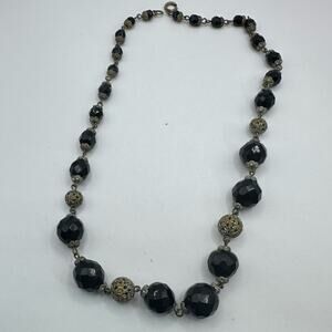 Vintage VTG Black Ball Beaded Choker Retro String Necklace 15"